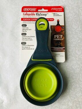 Dexas Klip Scoop Collapsible Popware- 1 Cup 8 oz Green /Gray  Pet Food Clip